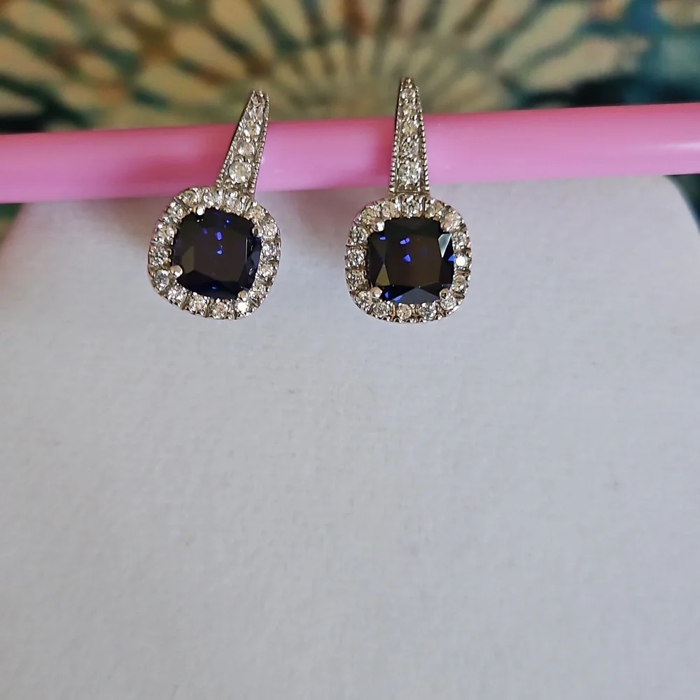 Cushion Cut Sapphire Earrings - Picture 5 of 16